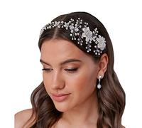 Aluinn Flower Bride Wedding Hair Vine Pearl Extra Long Bridal Headpiece Hair Accessories silver Headband for Women Bridesmaid