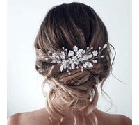 ALUINN Silver Bridal Hair Comb For Wedding Hair Accessories, Crystals Bridal Hair Comb Piece, Pearls, Leaves Hair Piece for Brides, Women