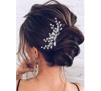 ALUINN Silver Bridal Hair Comb For Wedding Hair Accessories, Crystals Bridal Hair Comb Piece, Pearls, Leaves Hair Piece for Brides, Women