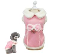 Alula777 New 2025 - Coat for Small Dog Clothes in Faux Suede Warm for the Cold Season with Bow (Pink + Khaki)