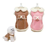 Alula777 New 2025 - Coat for Small Dog Clothes in Faux Suede Warm for the Cold Season with Bow (Pink + Khaki)