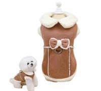 Alula777 New 2025 - Coat for Small Dog Clothes in Faux Suede Warm for the Cold Season with Bow (Pink + Khaki)