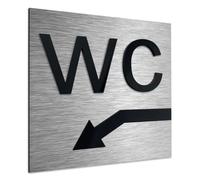 ALÚMADESIGNCO Downstair Arrow Toilet This Way Sign - WC Door Signs - Directional Arrows Left Downstairs Signage - Toilets Room Direction Plate - Unisex Restroom Plaque - 120 x 120 mm