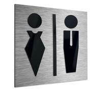 ALÚMADESIGNCO Male And Female Toilet Sign - Unisex - Bathroom Door Signs - Men & Women Plaque - Unisex Restroom Signage - All Gender WC Toilets Symbols - 120 x 120 mm