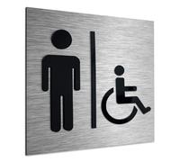 ALÚMADESIGNCO Modern Male Handicap Toilet Sign - Mens & Handicapped Bathroom Signs - Men and Disabled Toilets Room Signage - Gents/Wheelchair WC Door Plaque, Man Restroom Symbol - 120 x 120 mm
