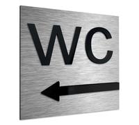 ALÚMADESIGNCO Modern WC Signs - Unisex Toilet Sign/Arrow Left, Restroom Door Signage - Bathroom This Way Plaque -120 x 120 mm