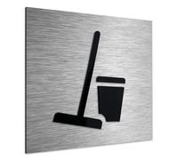 ALÚMADESIGNCO Utility Room Sign - Cleaning Signage - Washroom Clean Door Signs - Broom Metal/Acrylic Plaque - Easy To Install - 120 x 120 mm