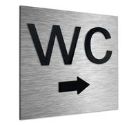 ALÚMADESIGNCO WC Right Arrow Toilet Sign - Unisex Bathroom Signs - Modern Restroom Signage - Washroom Acrylic/Metal Plate, Gender Neutral This Way Toilets Room - 120 x 120 mm