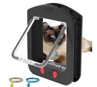 [ALUMANI] Cat Door for Interior Door and Exterior Door, 4 Way Locking Cat Door with Magnetic Flap, Collar Activated Cat Door, 2pcs of Cat Magnetic Collars, Black