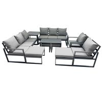Aluminium 3 Seat Sofa Coffee Table Sets with 4 Stools Side Table Fimous Dark Grey One Size