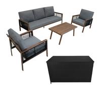 Jardi Aluminium 4 Piece Sofa Set with Black Rattan Storage Box - Wood Effect