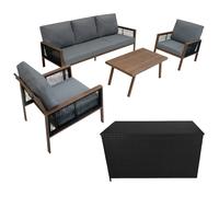 Aluminium 4 Piece Sofa Set with Black Rattan Storage Box - Wood Effect Monstershop Brown One Size