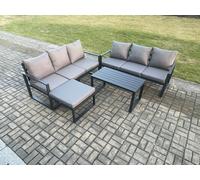 Fimous Aluminium 4 Pieces Outdoor Garden Furniture Lounge Sofa Set with Oblong Coffee Table Big Footstool Dark Grey