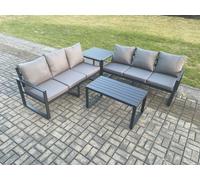 Fimous Aluminium 4 Pieces Outdoor Garden Furniture Lounge Sofa Set with Oblong Coffee Table Side Table Dark Grey