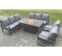 Aluminium 5 Piece Garden Sofa Set with 8 Seater Cushion Gas Fire Pit