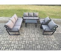 Aluminium 5 Pieces Garden Furniture Set with Cushions 8 Seater Outdoor Patio Lounge Sofa Set with 2 Armchairs Dark Grey Fimous Dark Grey One Size