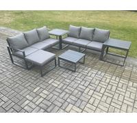 Aluminium 6 Pieces Garden Furniture Sofa Set with Cushions 7 Seater Outdoor Patio Set with Square Coffee Table Big Footstool Fimous Dark Grey One Size
