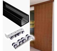 Aluminium 6ft Pocket Door Track, Bypass Sliding Door Track with 8 Roller System, Cabinet Closet Door Hardware Kit for 12-19" Wide Single Door(Black,40in/102cm)