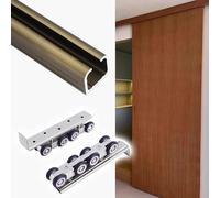 Aluminium 6ft Pocket Door Track, Bypass Sliding Door Track with 8 Roller System, Cabinet Closet Door Hardware Kit for 12-19" Wide Single Door(Champagne,40in/102cm)
