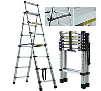 Aluminium 7 Tread Step Ladder Telescopic Folding Ladder Anti Slip Heavy Duty 330lbs Capacity for Kitchen Home Office Hotel Garden Multipurpose EN131 Standard