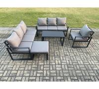 Fimous Aluminium 8 Seater Garden Furniture Outdoor Patio Sofa Set with Rectangular Coffee Table Armchair Big Footstool Dark Grey