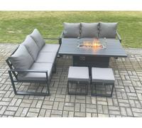 Aluminium 8 Seater Outdoor Garden Furniture Lounge Sofa Set Gas Fire Pit Dining Table with 2 Small Footstools Dark Grey Fimous Dark Grey One Size