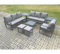 Aluminium 9 Seater Outdoor Garden Furniture Lounge Sofa Set with Square Coffee Table Chair 2 Small Footstools 2 Side Table Dark Grey Fimous Dark Grey One Size