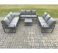 Fimous Aluminium 9 Seater Outdoor Garden Furniture Set Patio Lounge Sofa with Square Coffee Table Side Table Conservatory Set Dark Grey