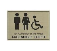Aluminium Accessible Toilet Non-Visible Disability Sign, Brushed Gold or Brushed Silver (Gold)