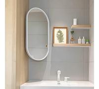 Aluminium Alloy Frame Oval Wall Mirror With Stand, Rotatable Diagonal Swivel Mirror - Explosion Proof, HD Cosmetic - White, 30X50cm