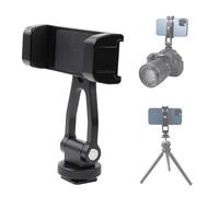 Aluminium Alloy Phone Tripod Mount, Universal Cell Phone Mount Adapter with 2 Cold Shoe Mount for Horizontal and Vertical Shooting, Compatible with iPhone, Pixel, Samsung Galaxy and All Phones