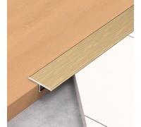 Aluminium Alloy T Molding Floor Transition Strip Length 2.7m for Wood Floors and Tiles, Flat Cinch Seam Cover Binder Between Similar Height Laminate Floors(Brass,W4cmx2.7m/1.6inx9ft)