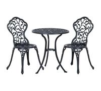 Aluminium Bistro Set Garden Coffee Table Chair Outdoor Dining Set 3 Pcs Black