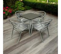 Aluminium Bistro Set - Square Pedestal Table & 4 Chair Set Be Furniture