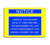 Aluminium Composite Car Park Sign - A4 UV Printed Warning Notice - Users Park at Own Risk - 4 Pre-Drilled Holes - Yellow and Blue, Rounded Corners, Weatherproof