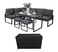 Aluminium Corner Sofa Set With Black Rattan Storage Box - Anthracite Grey Monstershop Grey One Size