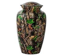 Aluminium Cremation Urn for Human Ashes Adult - Handcrafted Funeral Memorial Ash Storage Urn - Affordable Urn - Bag Included (Large - 200 Cubic Inches or lb, Autumn Fall Leaf)
