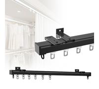 Aluminium Curtain Rail with Silent Rollers 50-600cm Adjustable Black Perfect for Bay Ceilings Walls & Doorways - 1-Layer Room Divider System