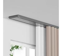 Aluminium Curtain Track 2-Run Ceiling Mount, Heavy-Duty Room Divider System, Window Rod Connector for RV & Living Room, 1.4m (4.6ft) Grey