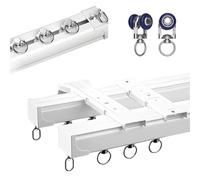 Aluminium Double Curtain Track for Windows, Heavy Duty Ceiling or Wall Mount Track Kit for Curtains & Drapes, Silent Curtains Rod with Hangers Soundproof Strips(White,340cm(11.2ft))