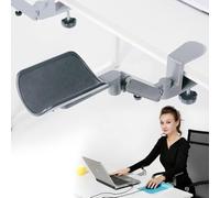 Aluminium Ergonomic Arm Rest for Desk, Adjustable Rotating Mouse Pad with Wrist Support, Clamp-On Computer Armrest, Silver, Memory Foam Cushion