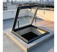 Aluminium Flat Roof Skylight, Double Glazed Roof Window with Gas Struts, Built-in Roof Access Hatch for Loft Attic Hallway Garage(Grey,LxW 55 x 90cm)