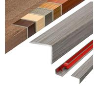 Aluminium Floor Transition Strip, Self Adhesive L Shape Wood Effect Transition Strip, 90 Degree Angle Edge Trim Door Threshold Bar for Laminate Flooring(Stripe Gray,W25*H10mm*L0.9m)