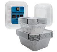 Aluminium Foil Trays with Lids. Containers Pack 20, Set 2 Sizes 250ml (No.1) & 450ml (No.2).Tin foil Meal Prep, Reusable Baking Freezing Cooling Takeaway