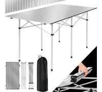 ALUMINIUM FOLDING PORTABLE CAMPING TABLE ROLL TOP PICNIC GARDEN PARTY 140x70cm
