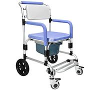 Aluminium Four Wheeled Rollator Walking Aid, Shower Commode Toilet Chair, Portable Foldable Chair with Built-in Toilet, Mobility Aids, Comfort Travel Chair with Removable Footrests Black