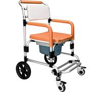 Aluminium Four Wheeled Rollator Walking Aid, Shower Commode Toilet Chair, Portable Foldable Chair with Built-in Toilet, Mobility Aids