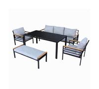 Shatchi Aluminium Frame Garden Sofa Set - 5 Piece Outdoor Lounge Set, Black