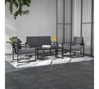 Outsunny Aluminium Garden Furniture Sets w/ Cushions, Slatted Top Table, Black - Black - Aluminium, Polyester - 130cm x 78D x 72H cm