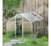 Aluminium Greenhouse w/ Door Window Galvanised Base PC Panels Grow House Shed Outsunny Silver One Size